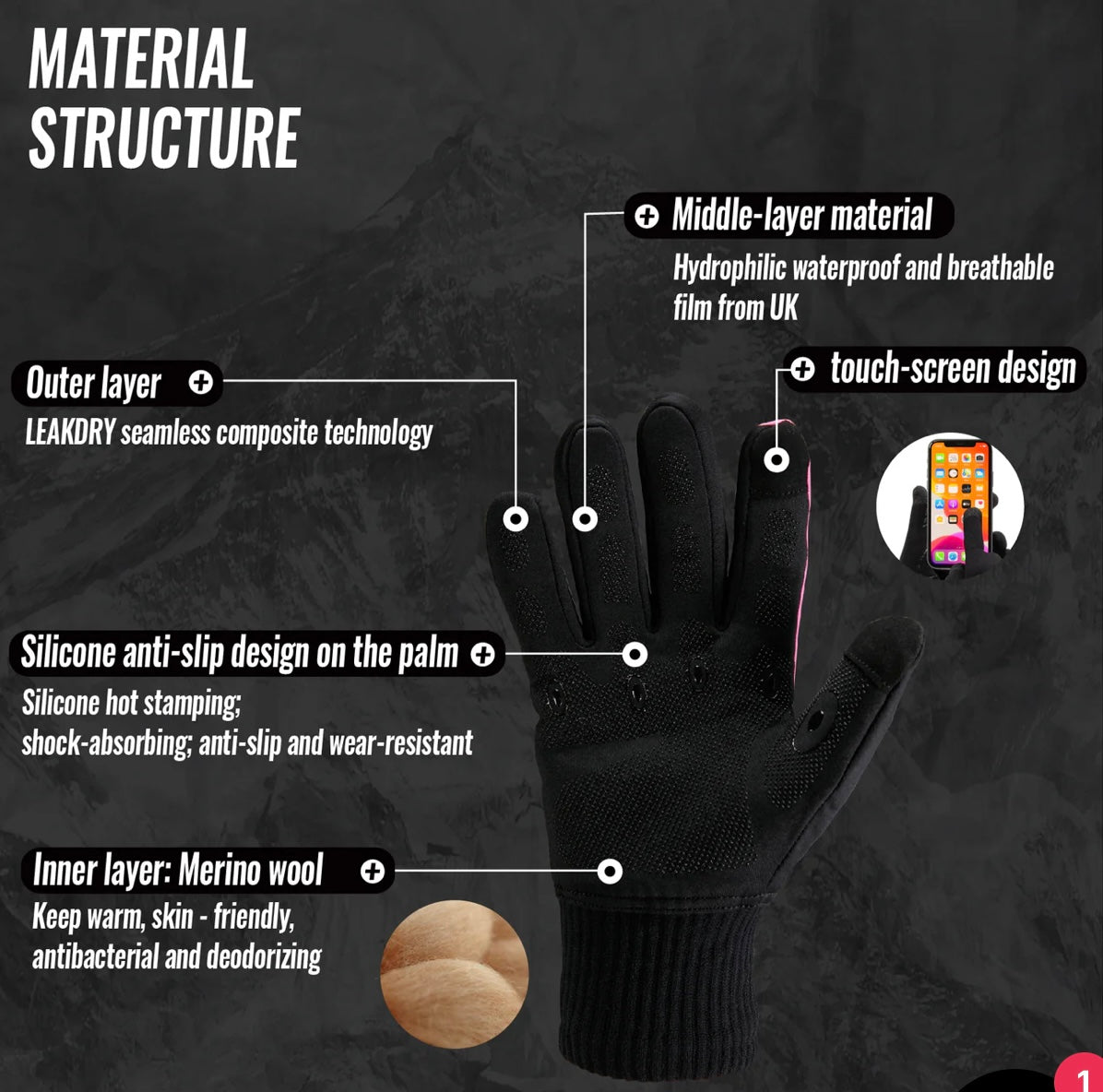 SUBMRGD StormGrip™ Lightweight Merino Waterproof Gloves – Black/Pink