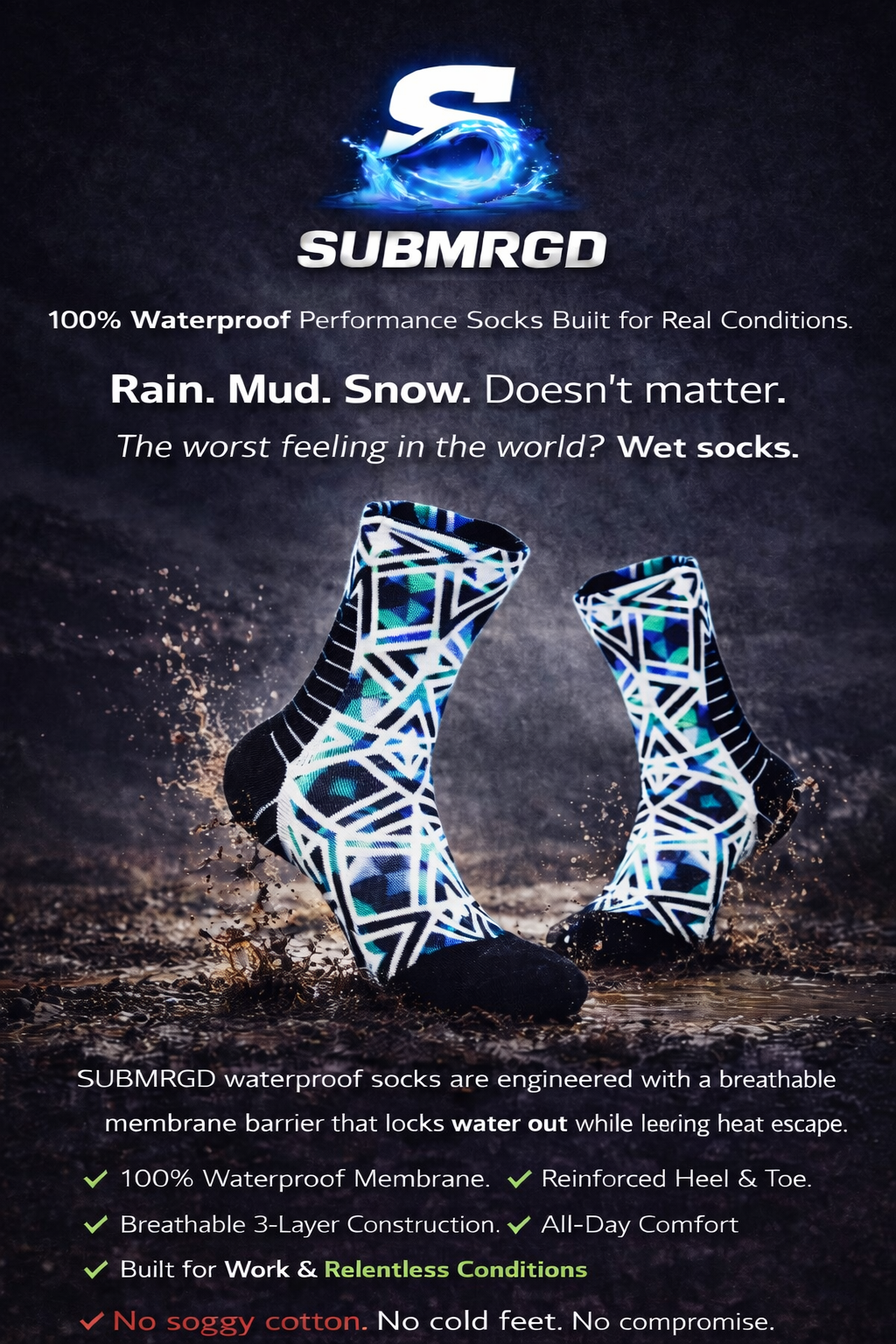 SUBMRGD Waterproof Crew Socks – FrostShield