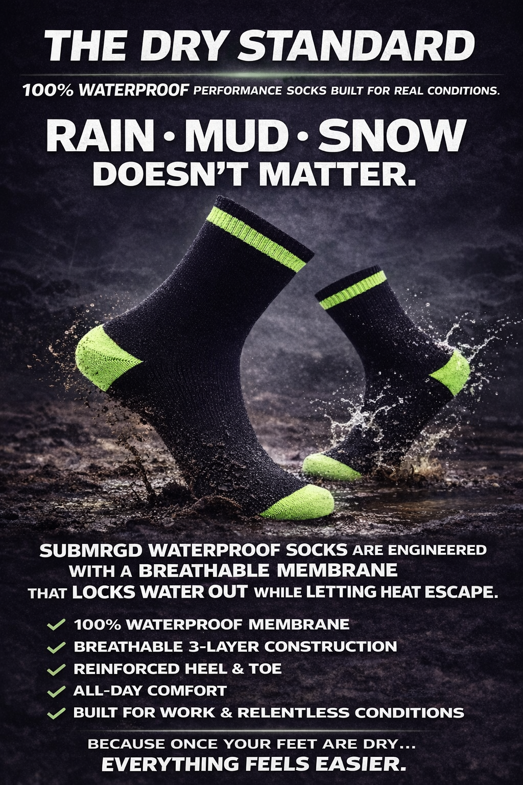 SUBMRGD Waterproof Ankle Socks – Black / Green